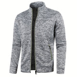 kkboxly  Warm Stand Collar Jacket, Men's Casual Comfortable Zip Up Zipper Pockets Knitted Cardigan For Fall Winter