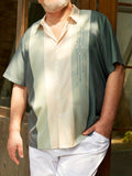 2025 kkboxly  Men's Hawaiian Shirt - Stylish Stripe Splicing Button Down Shirt for Plus Size - Short Sleeve Top Blouse - Perfect for Dressing Up or Down