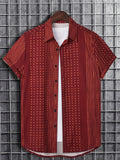 kkboxly  Vertical Stripe Print Men's Casual Short Sleeve Shirt, Men's Shirt For Summer Vacation Resort