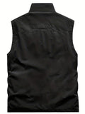 kkboxly  Zipper Pockets Cargo Vest, Men's Casual Outwear Stand Collar Zip Up Vest For Spring Summer Outdoor Fishing Photography