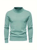 kkboxly  Men's Long Sleeve Turtleneck Knitted Sweater, Men's Casual Warm Solid Mid Stretch Pullover Sweater For Fall Winter