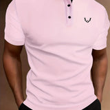 kkboxly  Antelope Horns Men's Casual Stand Collar Button Up Short Sleeves Polo Shirts For Summer