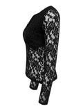 kkboxly Solid Lace Blouse, Elegant V Neck Long Sleeve Slim Blouse, Women's Clothing