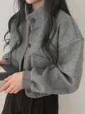 kkboxly  Solid Color Button Front Jacket, Casual Long Sleeve Jacket For Fall & Winter, Women's Clothing
