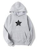 kkboxly  Men's Hooded Sweatshirt, Winter Casual Solid Star Printed Long Sleeve Hoodie With Pocket