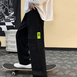 kkboxly  Stylish Wide Leg Sweatpants, Men's Casual Solid Color Side Pocket Slightly Stretch Drawstring Pants For Spring Summer