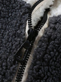 kkboxly  Warm Plush Fleece Jacket, Men's Casual Color Block Stand Collar Jacket Coat For Fall Winter