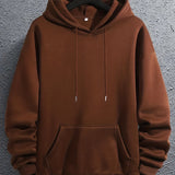 kkboxly Solid Color Hoodies For Men, Graphic Hoodie With Kangaroo Pocket, Comfy Loose Drawstring Trendy Hooded Pullover, Mens Clothing For Autumn Winter
