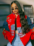 Graphic Print Stand Collar Jacket, Street Wear Long Sleeve Button Front Outerwear, Women's Clothing