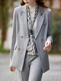 Solid Double Breasted Blazer, Casual Long Sleeve Lapel Blazer For Work, Women's Clothing
