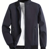 kkboxly  Classic Design Lightweight Jacket, Men's Casual Zip Up Stand Collar Zipper Pockets Jacket Coat For Spring Fall