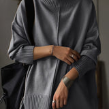 Solid Turtleneck Pullover Sweater, Casual Long Sleeve Drop Shoulder Sweater, Women's Clothing