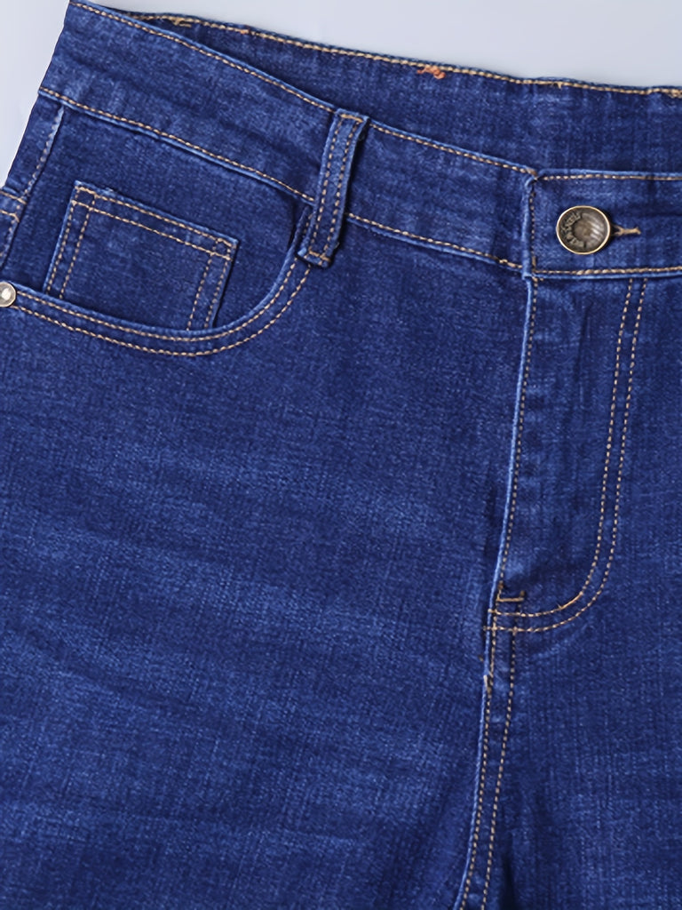 kkboxly  Classic Design Regular Fit Jeans, Men's Semi-formal Medium Stretch Denim Pants For All Seasons Business