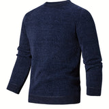 All Match Knitted Crew Neck Sweater, Men's Casual Warm Middle Stretch Pullover Sweater For Fall Winter