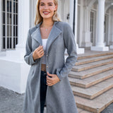 kkboxly  Button Front Solid Coat, Casual Open Front Long Sleeve Outerwear, Women's Clothing