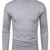kkboxly  Men's Long Sleeve Turtleneck Knitted Sweater, Men's Casual Warm Solid Mid Stretch Pullover Sweater For Fall Winter