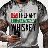 kkboxly  THERAPY & WHISKY Letter Print Men's Summer T-shirt, Men's Fashion Tops