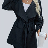 kkboxly  Waterfall Collar Windproof Jacket, Casual Drawstring Long Sleeve Hooded Outerwear, Women's Clothing