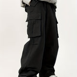 kkboxly  Solid Baggy Pants Multi Flap Pockets Men's Hipster Cargo Pants, Loose Casual Outdoor Pants, Men's Work Pants Streetwear