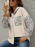 kkboxly  Corduroy Leopard Print Stitching Coat, Casual Lapel Long Sleeve Button Down Fashion Loose Outerwear, Women's Clothing