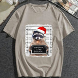 kkboxly Mens Casual Raccoon With Christmas Hat Mid Stretch Crew Neck Short Sleeve Graphic Tee, Male Clothes For Christmas