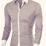 kkboxly  Men's Casual Button Up Contrast Color Long Sleeve Shirt, Men's Clothes For Spring Summer Autumn, Tops For Men
