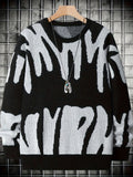 Men's Trendy Knitted Pullover, Casual Slightly Stretch Breathable Loose Sweater For Outdoor Fall Winter