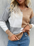 xieyinshe  Color Block Knit Pullover Sweater, Casual Long Sleeve Crew Neck Sweater, Women's Clothing