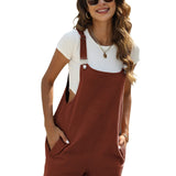 kkboxly  Solid Cami Jumpsuit, Casual Sleeveless Comfy Short Length Jumpsuit With Pockets, Women's Clothing