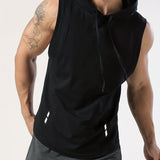 kkboxly  Men's Sleeveless Drawstring Hooded Vest With Reflective Patterns  Activewear Tank Top For Gym Workout