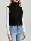 Stand Collar Zip Up Vest, Casual Solid Sleeveless Versatile Vest, Women's Clothing