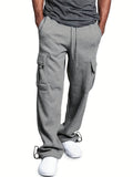 kkboxly  Plus Fleece Warm Men's Solid Loose Drawstring Cargo Pants With Multi-pocket For Winter Outdoor, All-match Pants