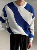 kkboxly  All Match Knitted Color Block Wave Pattern Cable Sweater, Men's Casual Warm Slightly Stretch Crew Neck Pullover Sweater For Men Fall Winter