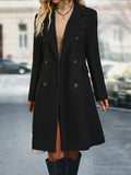 Solid Double Breasted Lapel Overcoat, Versatile Long Sleeve Thermal Winter Coat, Women's Clothing