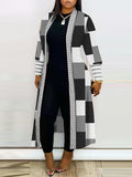 kkboxly  Plus Size Colorblock Longline Coat, Women's Plus Slight Stretch Casual Trench Coat