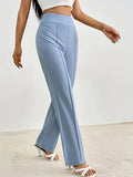 kkboxly  Solid Color Straight Leg Pintuck Pants, Casual High Waist Loose Pants, Women's Clothing