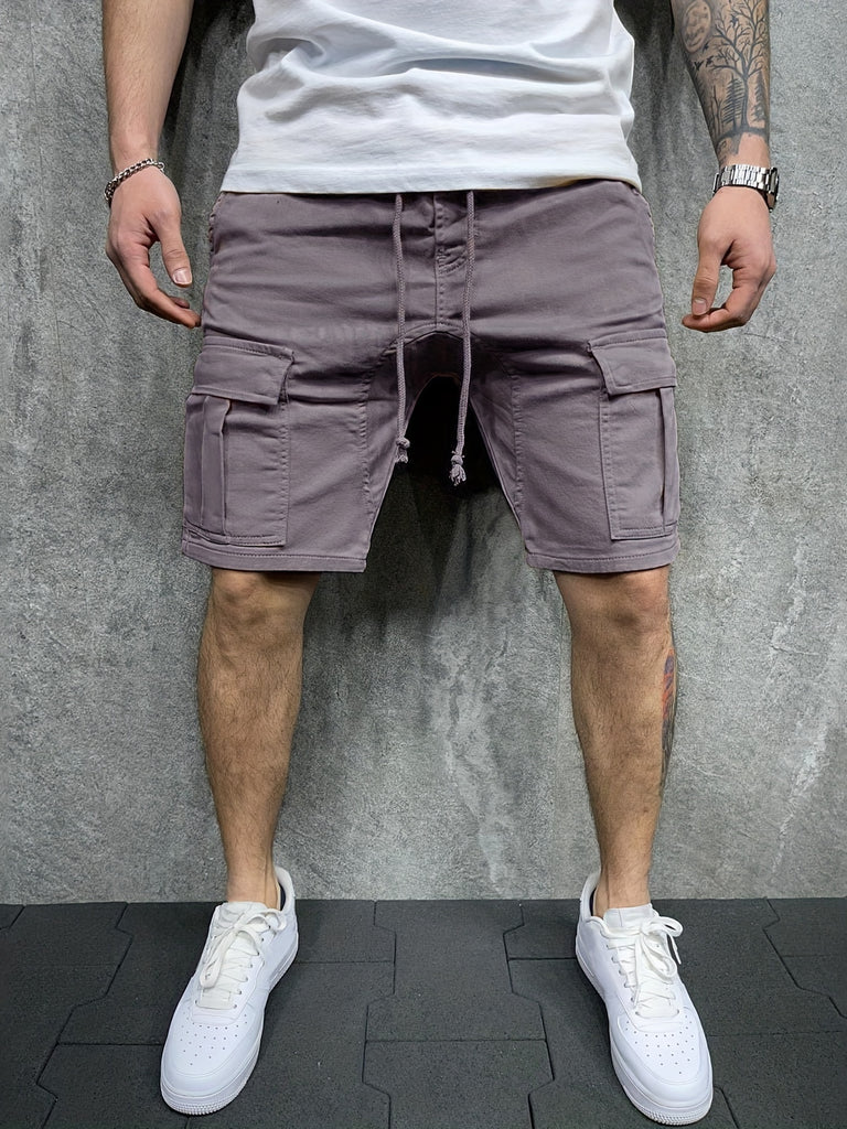 kkboxly Mens Casual Non Stretch Loose Fit Drawstring Cotton Cargo Shorts With Pockets, Male Clothes For Summer