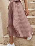 kkboxly  Solid Pleated Cropped Pants, Elegant Wide Leg Versatile Pants, Women's Clothing