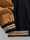 kkboxly Men's Casual Fake Two-piece Jacket, Chic Letter Embroidery Hooded Varsity Jacket