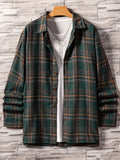 kkboxly  Men's Plaid Turndown Collar Long Sleeve Shirt, Trendy Comfy Loose Shirt For Spring Autumn