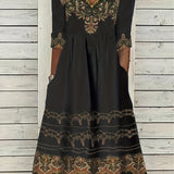 kkboxly  Ethnic Floral Print Dress, Vintage Notched Neck Half Sleeve Dress, Women's Clothing
