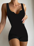 kkboxly  Solid Notched Neck Romper Jumpsuit, Casual Sleeveless Romper Jumpsuit, Women's Clothing