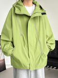 realaiot  Men's Stylish Solid Waterproof Jacket With Pockets, Active Breathable Zip Up Long Sleeve Hooded Jacket For Hiking Jogging Cycling Outdoor Fitness Workout