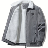 kkboxly  Warm Fleece Winter Jacket, Men's Casual Lapel Zip Up Jacket Coat For Outdoor Activities
