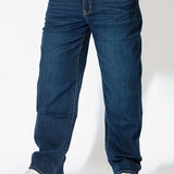 kkboxly  Plus Size Men's Mid Rise Dark Indigo Stretch Straight Leg Comfortable Fit Jeans, Mens Casual Trendy S Clothes