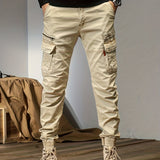 dunnmall  kkboxly  Trendy Solid  Cargo Cotton Blend Pants, Men's Multi Flap Pocket Trousers, Loose Casual Outdoor Pants, Men's Work Pants Outdoors Streetwear Hip Hop Style