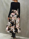 Geo Print Splicing Dress, Elegant V Neck Long Sleeve Dress, Women's Clothing
