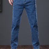 kkboxly Men's Semi-formal Jeans, Chic Classic Design Denim Pants For Business