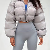 kkboxly  Solid Full Zipper Crop Coat, Warm Stand Collar Lightweight Coat, Outerwear For Fall & Winter, Women's Clothing