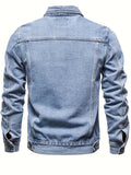 kkboxly  Men's Chic Washed Denim Jacket, Casual Street Style Button Up Contrast Stitching Jacket For Fall Winter